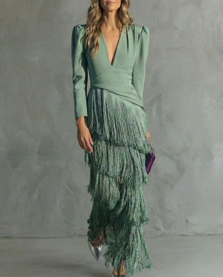 Ella | Graceful Fringe V-Neck Cocktail Party Dress