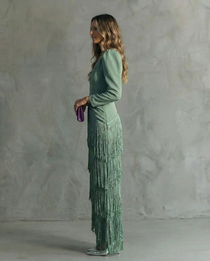 Ella | Graceful Fringe V-Neck Cocktail Party Dress