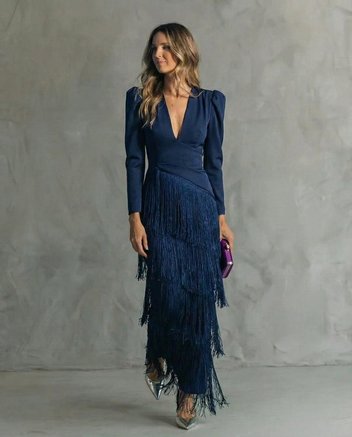 Ella | Graceful Fringe V-Neck Cocktail Party Dress