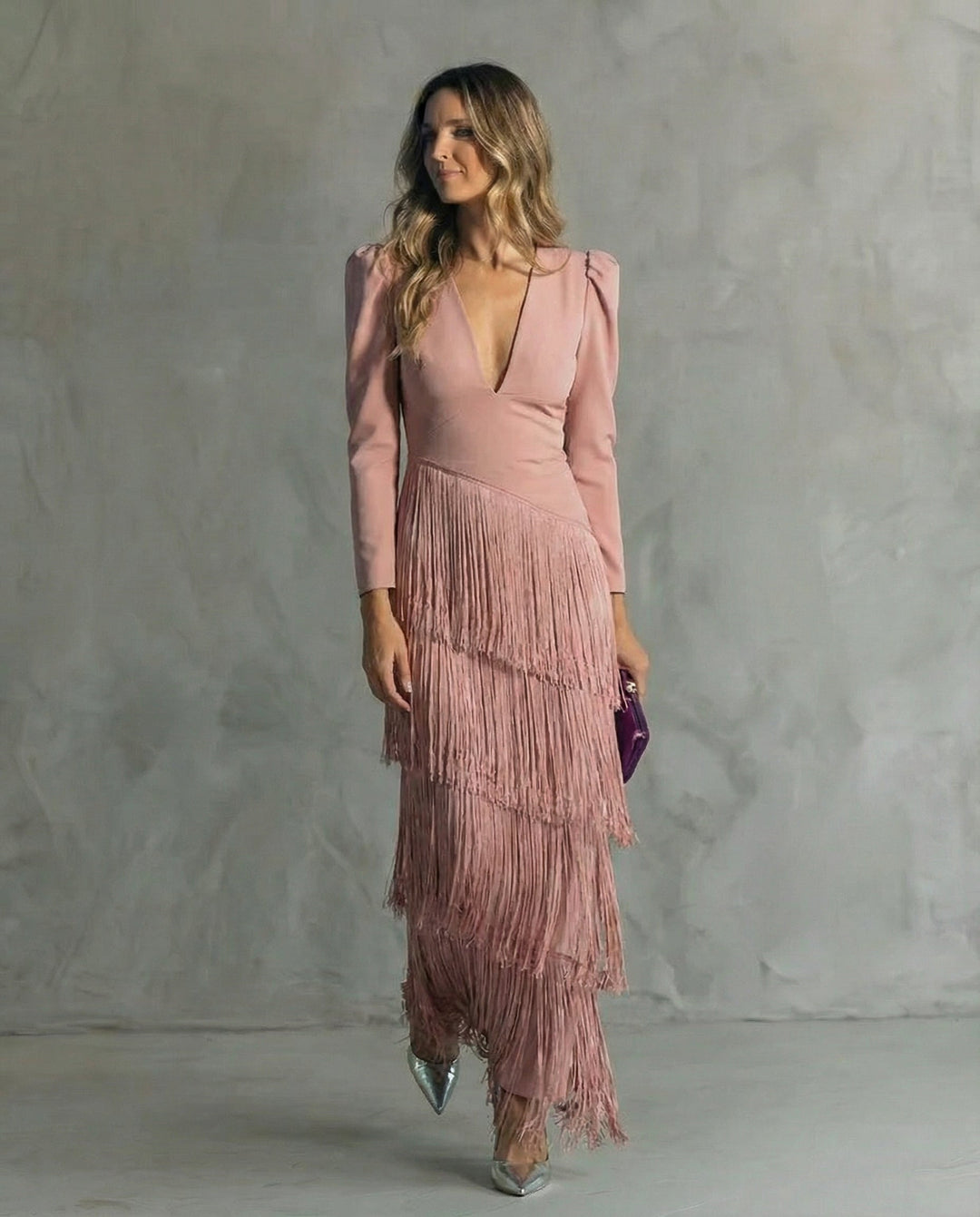 Ella | Graceful Fringe V-Neck Cocktail Party Dress