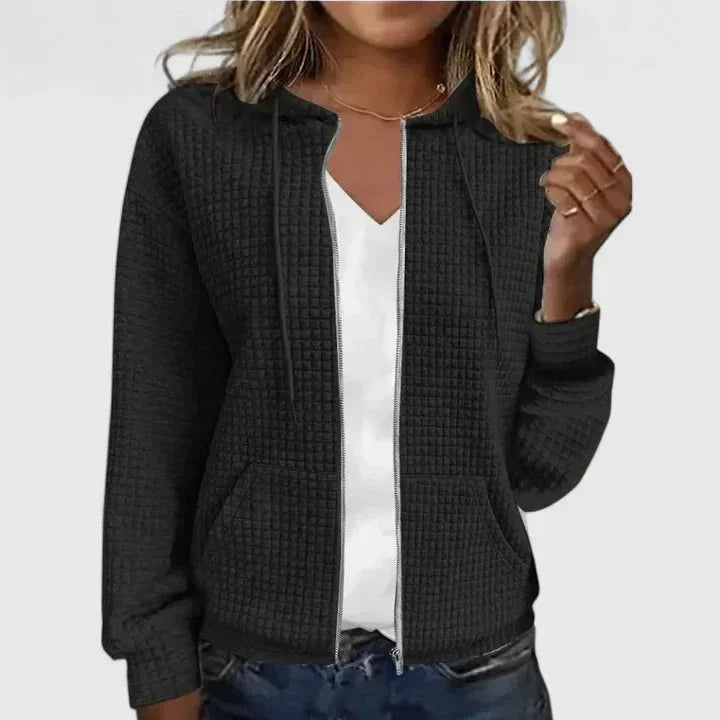 Ella | Refined Textured Full-Zip Hoodie Cardigan with Pockets