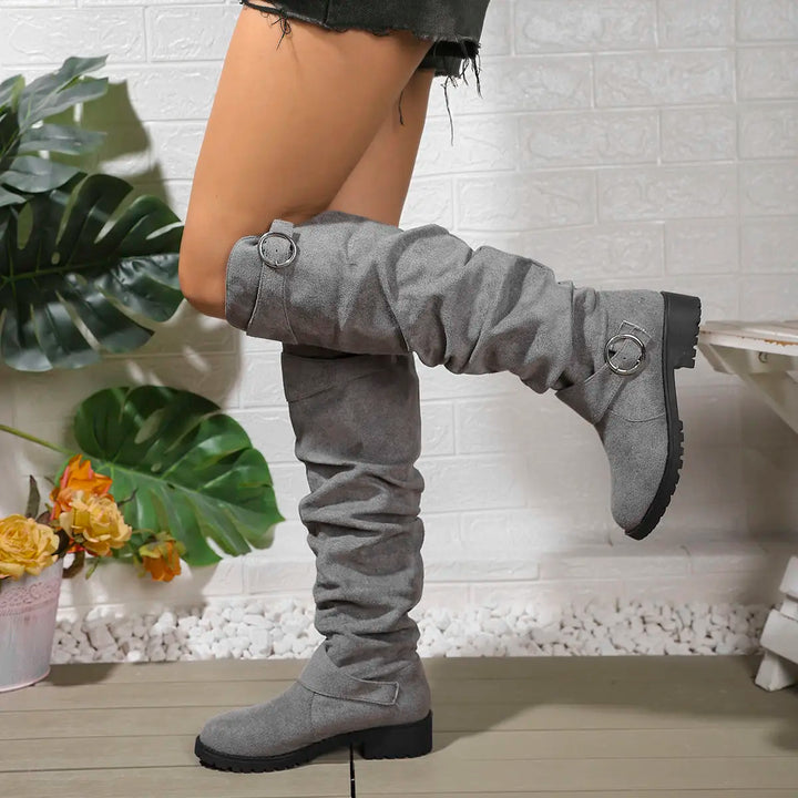 Ella | Slouchy Low Heel Knee High Boots