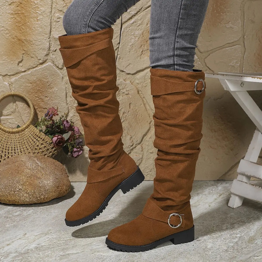 Ella | Slouchy Low Heel Knee High Boots