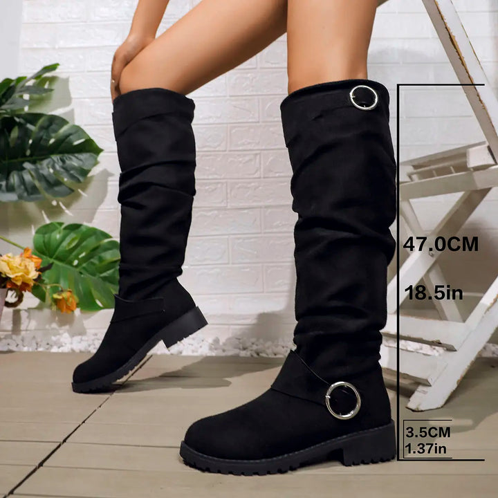 Ella | Slouchy Low Heel Knee High Boots