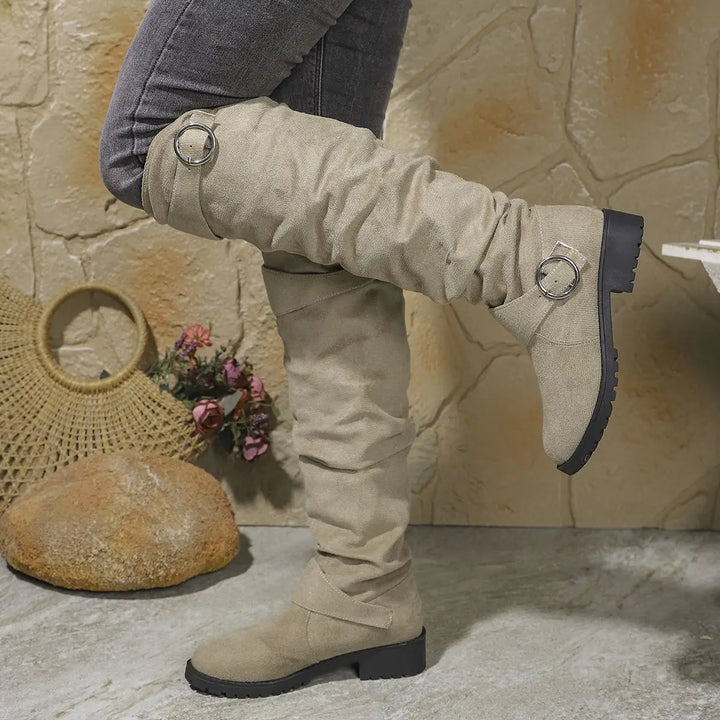 Ella | Slouchy Low Heel Knee High Boots