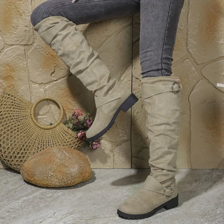 Ella | Slouchy Low Heel Knee High Boots