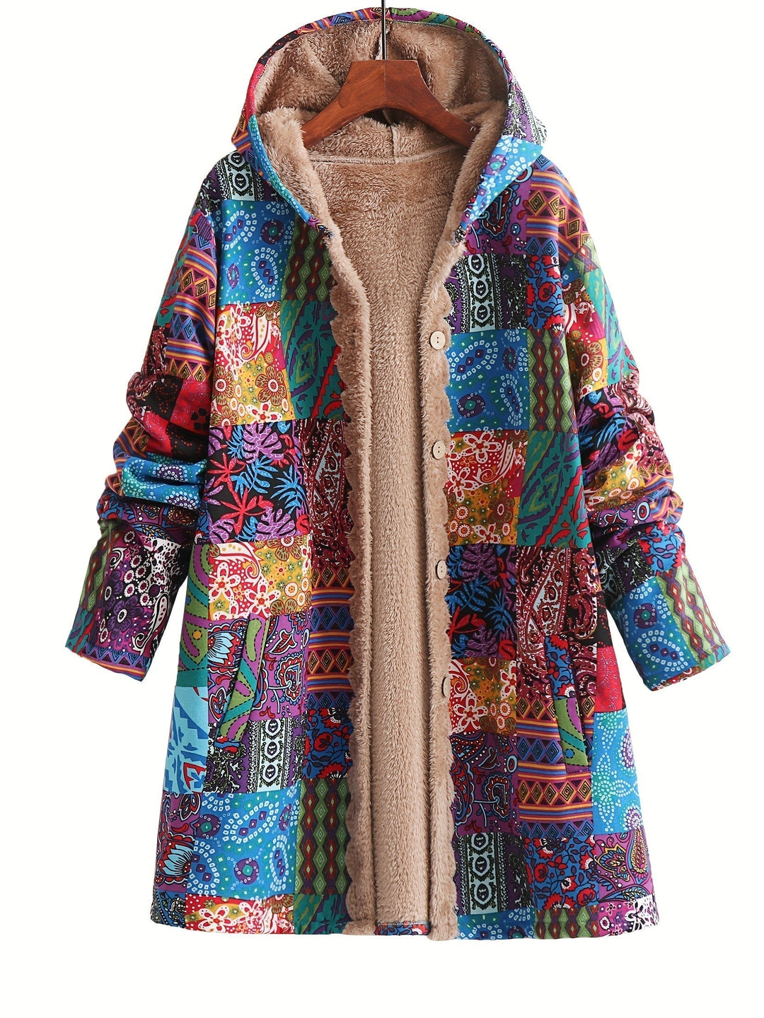 Elodie | Relaxed Patchwork Hooded Longline Quilted Jacket