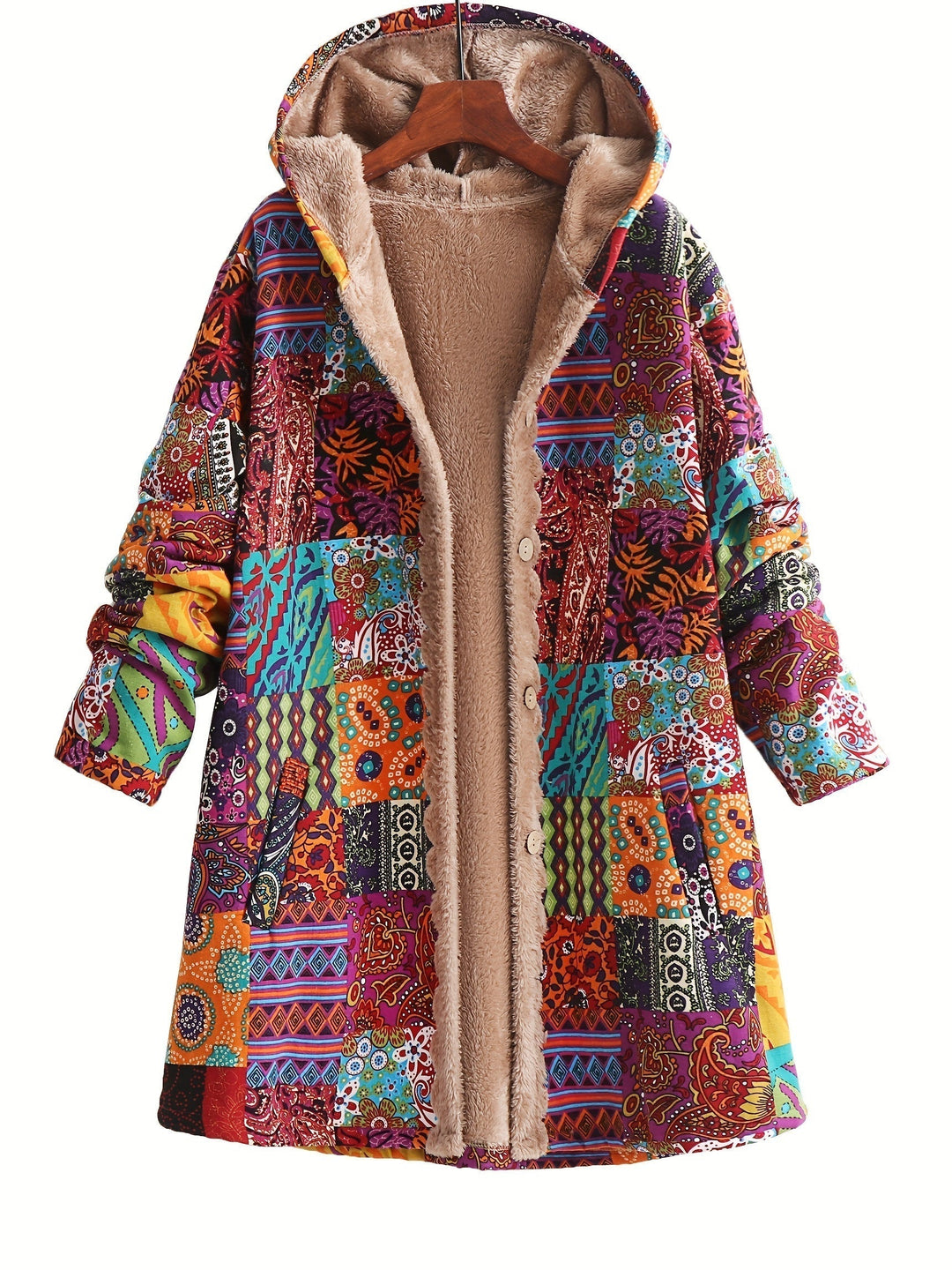 Elodie | Relaxed Patchwork Hooded Longline Quilted Jacket
