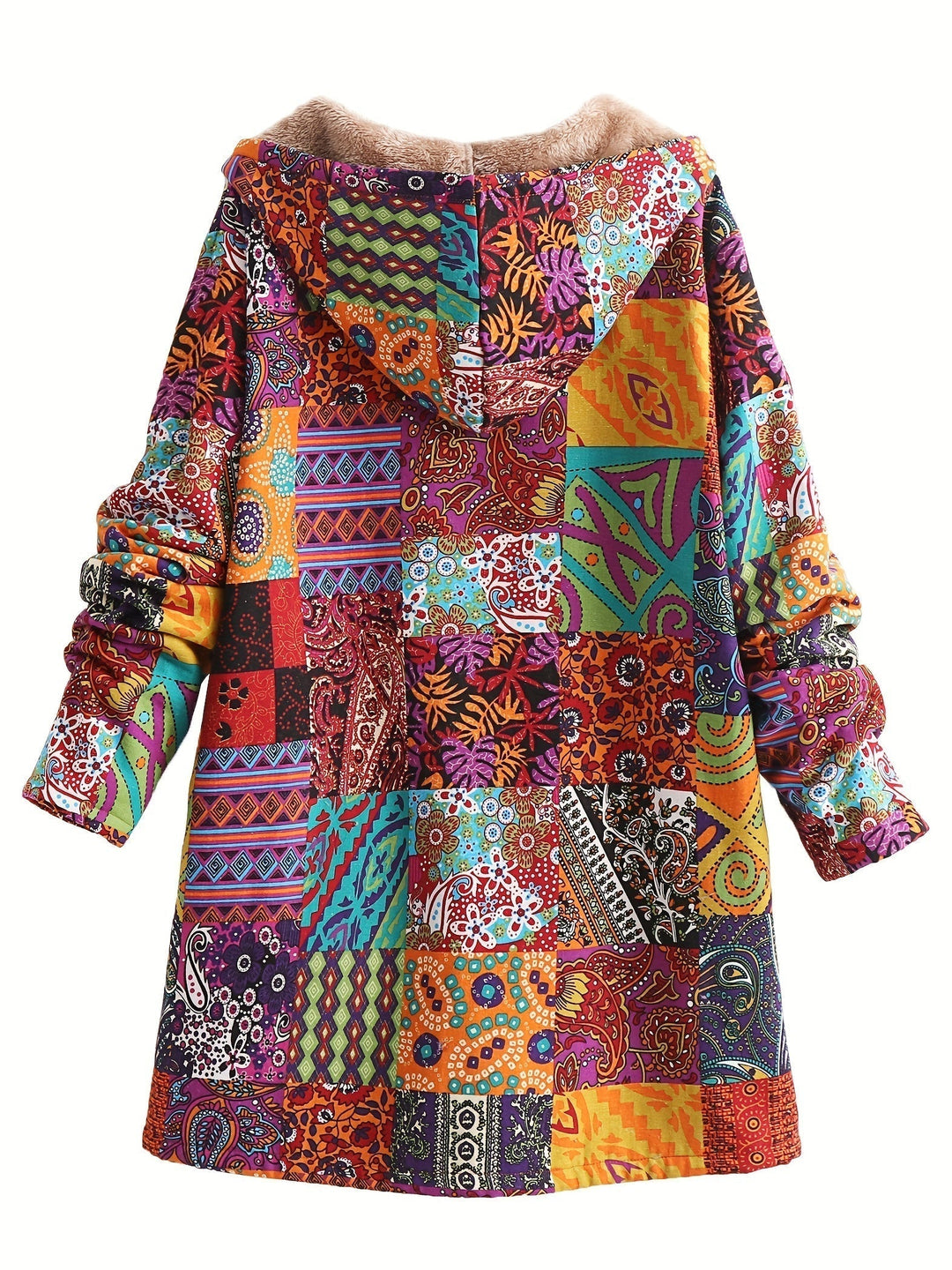 Elodie | Relaxed Patchwork Hooded Longline Quilted Jacket