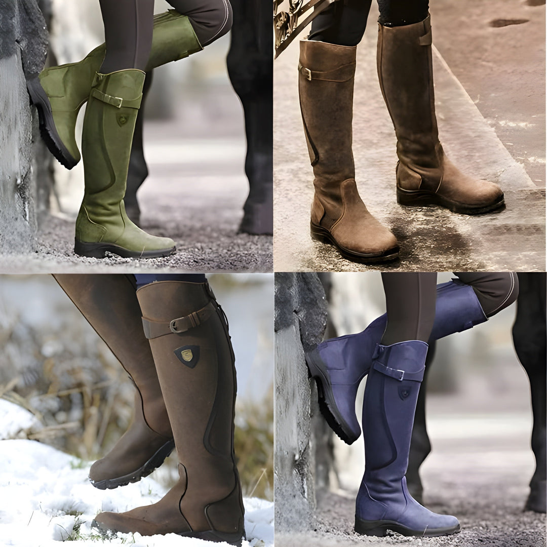 Elsie | Buckle Strap Low Heel Knee High Boots