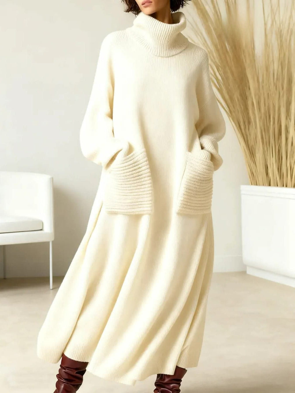 Elsie | Effortless Oversized Turtleneck Knit Winter Dress