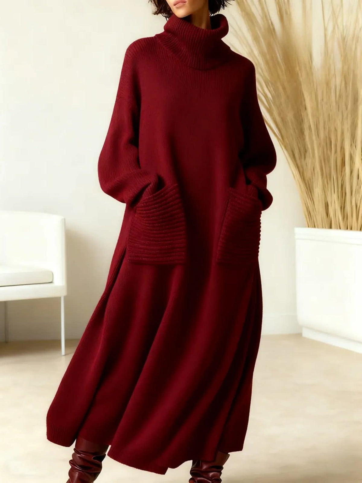 Elsie | Effortless Oversized Turtleneck Knit Winter Dress