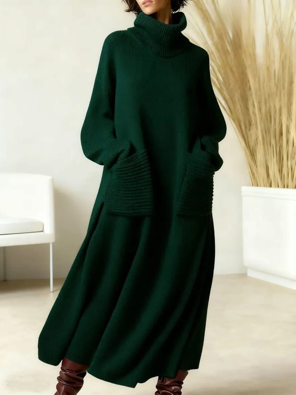 Elsie | Effortless Oversized Turtleneck Knit Winter Dress