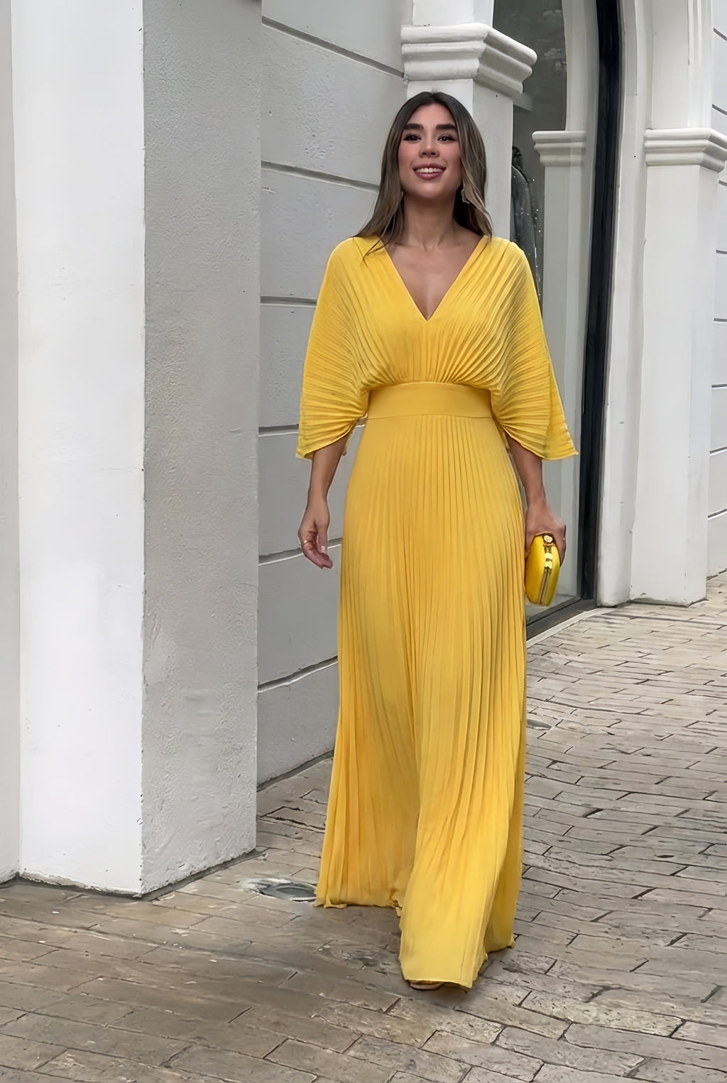 Elsie | Stylish Pleated Autumn Wedding Guest Maxi Dress
