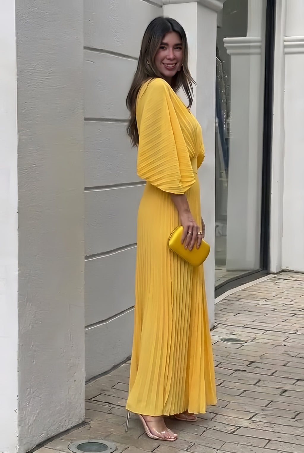 Elsie | Stylish Pleated Autumn Wedding Guest Maxi Dress