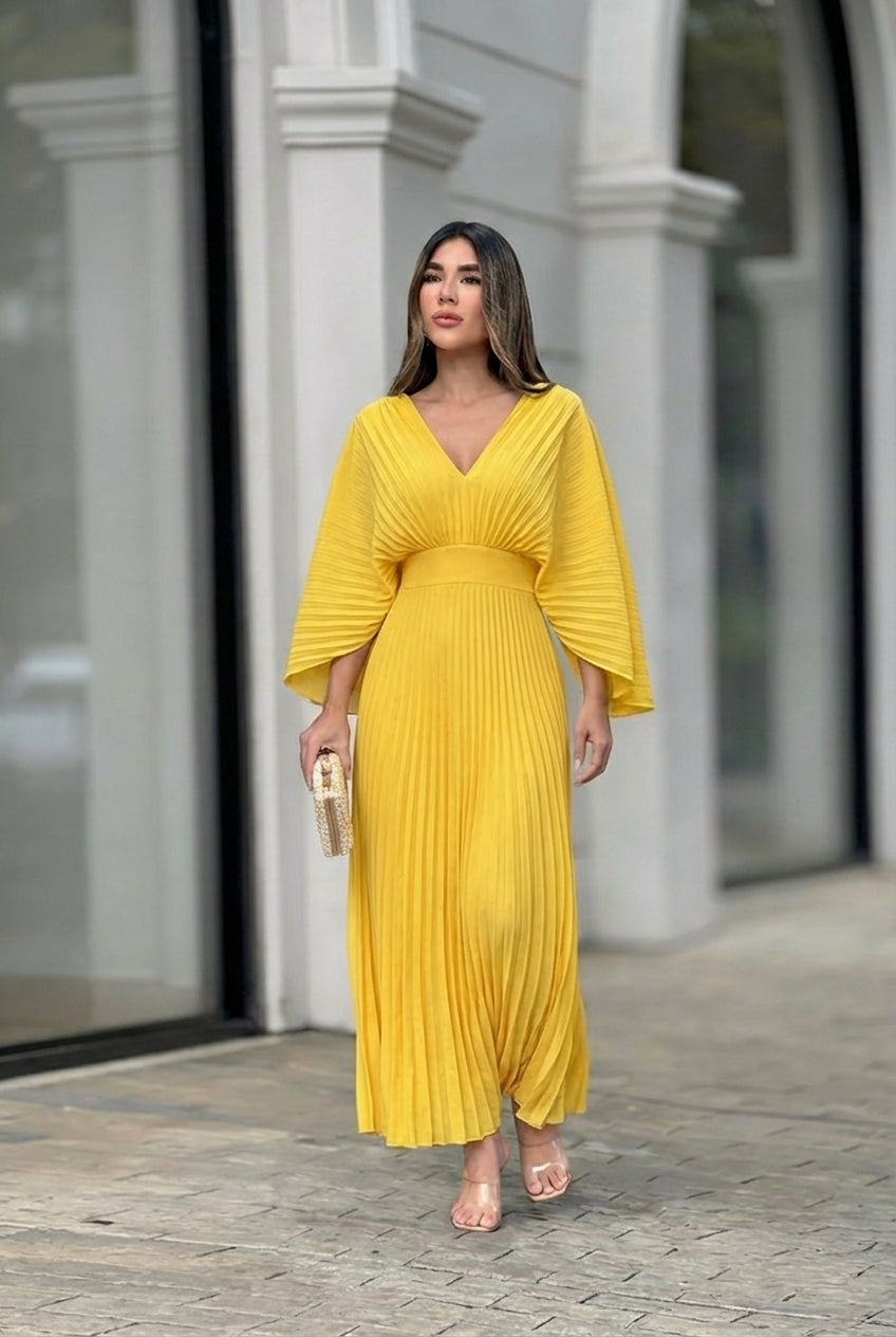 Elsie | Stylish Pleated Autumn Wedding Guest Maxi Dress
