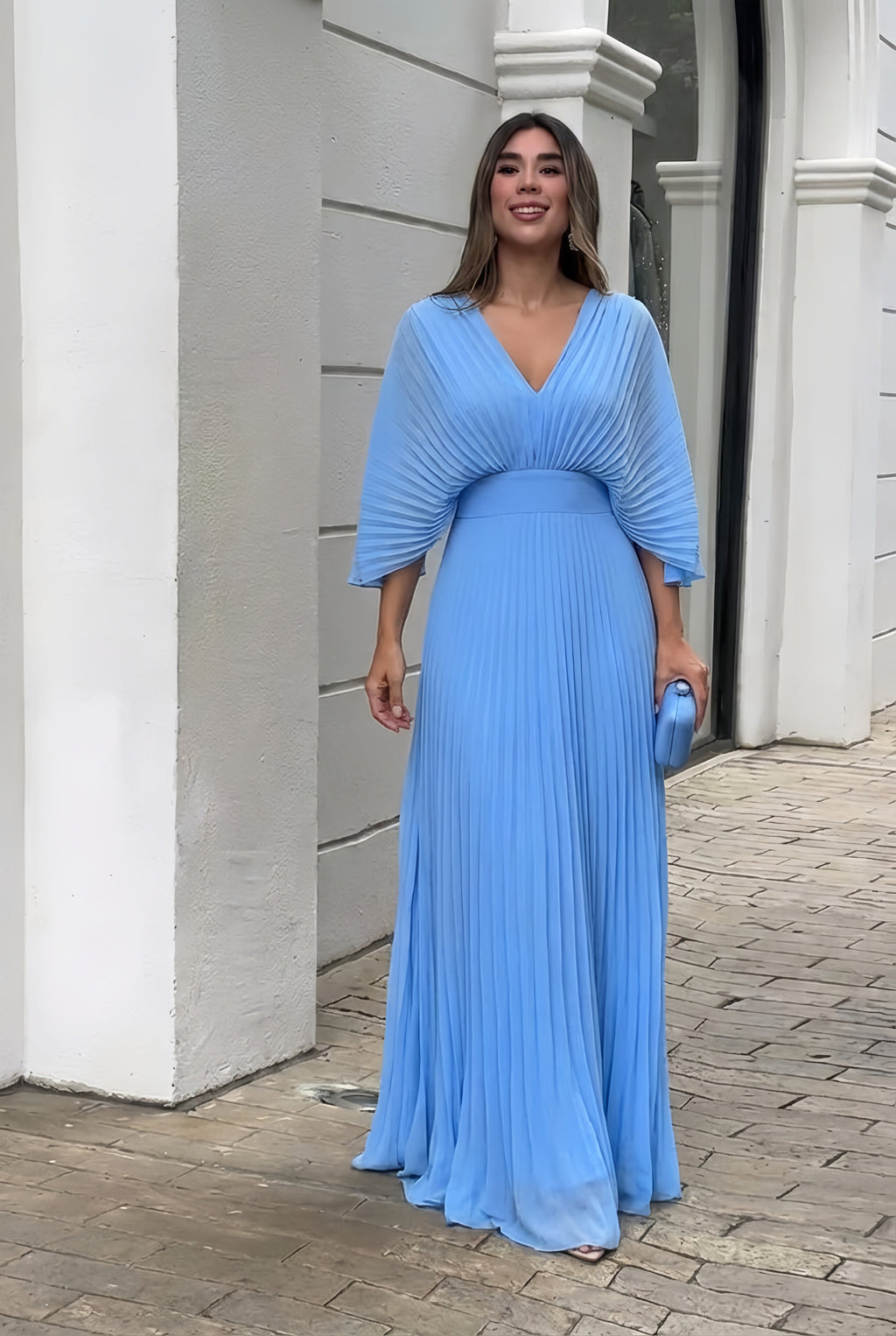 Elsie | Stylish Pleated Autumn Wedding Guest Maxi Dress