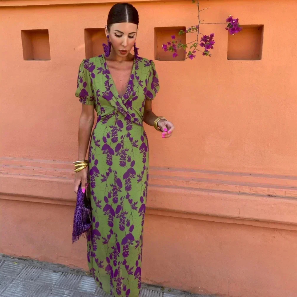 Elsie | Timeless Floral Wrap Autumn Wedding Guest Dress