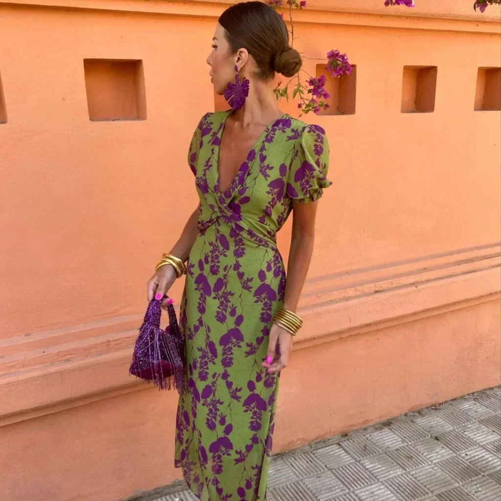 Elsie | Timeless Floral Wrap Autumn Wedding Guest Dress