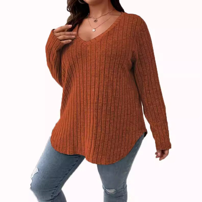 Emilia | Classic Ribbed V-Neck Longline Knitted Jumper