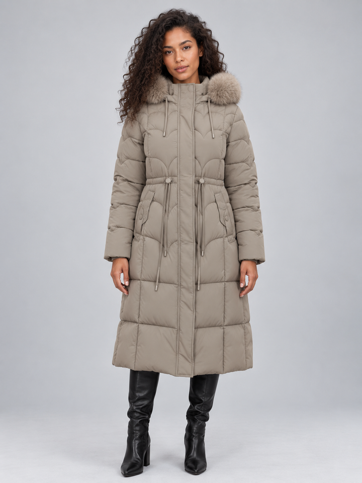 Emilia | Cosy Longline Quilted Faux Fur Coat with Hood