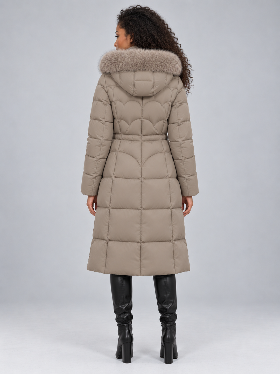Emilia | Cosy Longline Quilted Faux Fur Coat with Hood