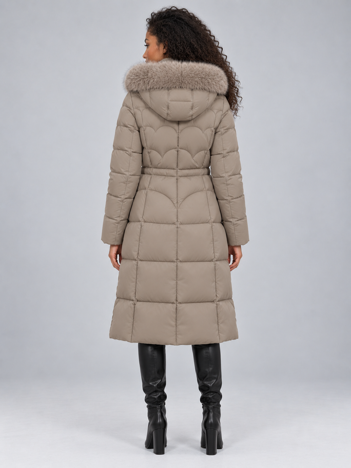 Emilia | Cosy Longline Quilted Faux Fur Coat with Hood
