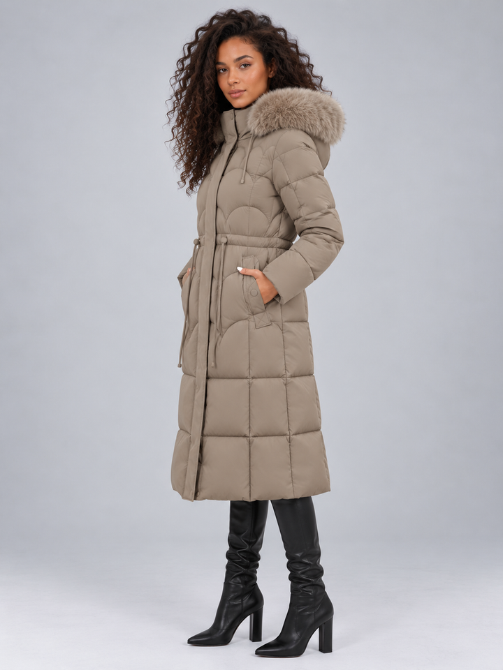 Emilia | Cosy Longline Quilted Faux Fur Coat with Hood