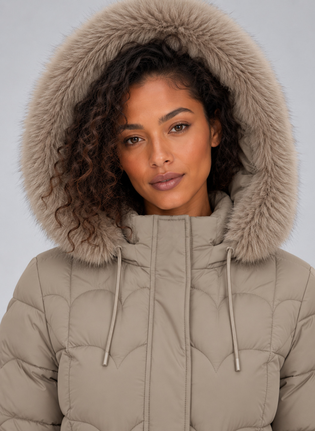 Emilia | Cosy Longline Quilted Faux Fur Coat with Hood