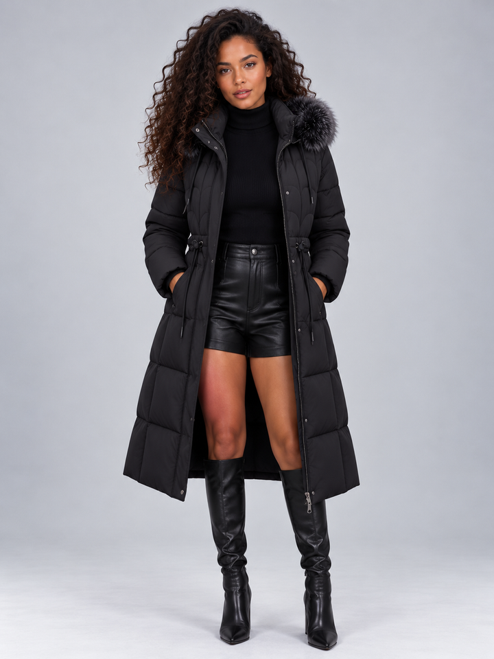 Emilia | Cosy Longline Quilted Faux Fur Coat with Hood