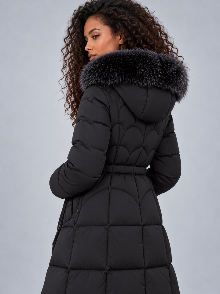Emilia | Cosy Longline Quilted Faux Fur Coat with Hood