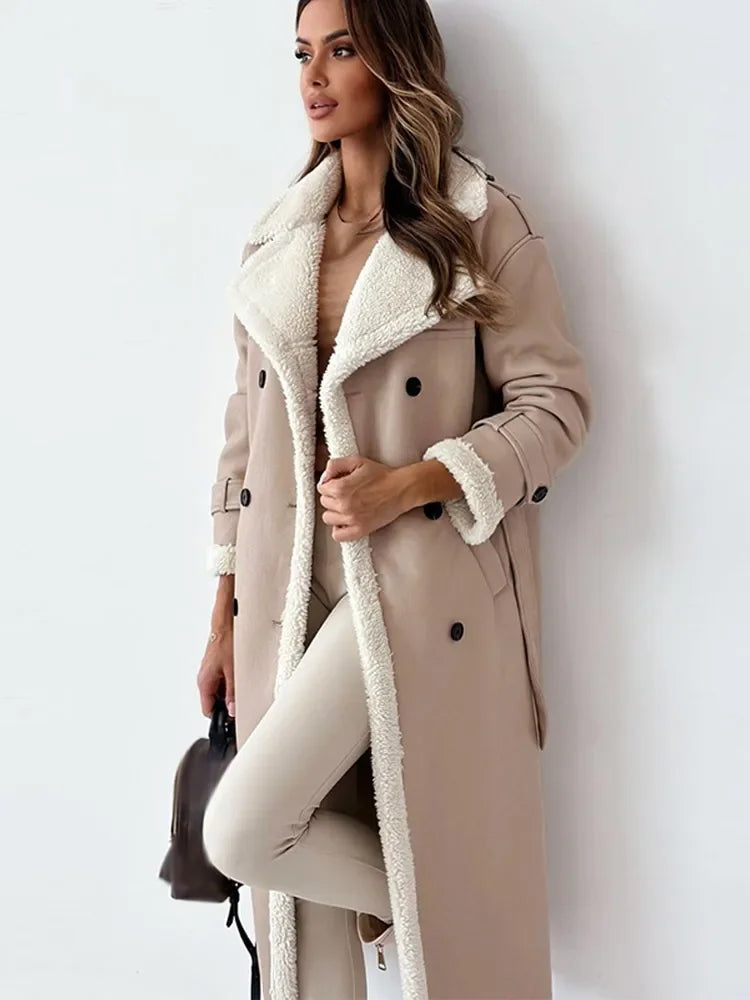 Emilia | Relaxed Long Shearling-Trim Winter Jacket