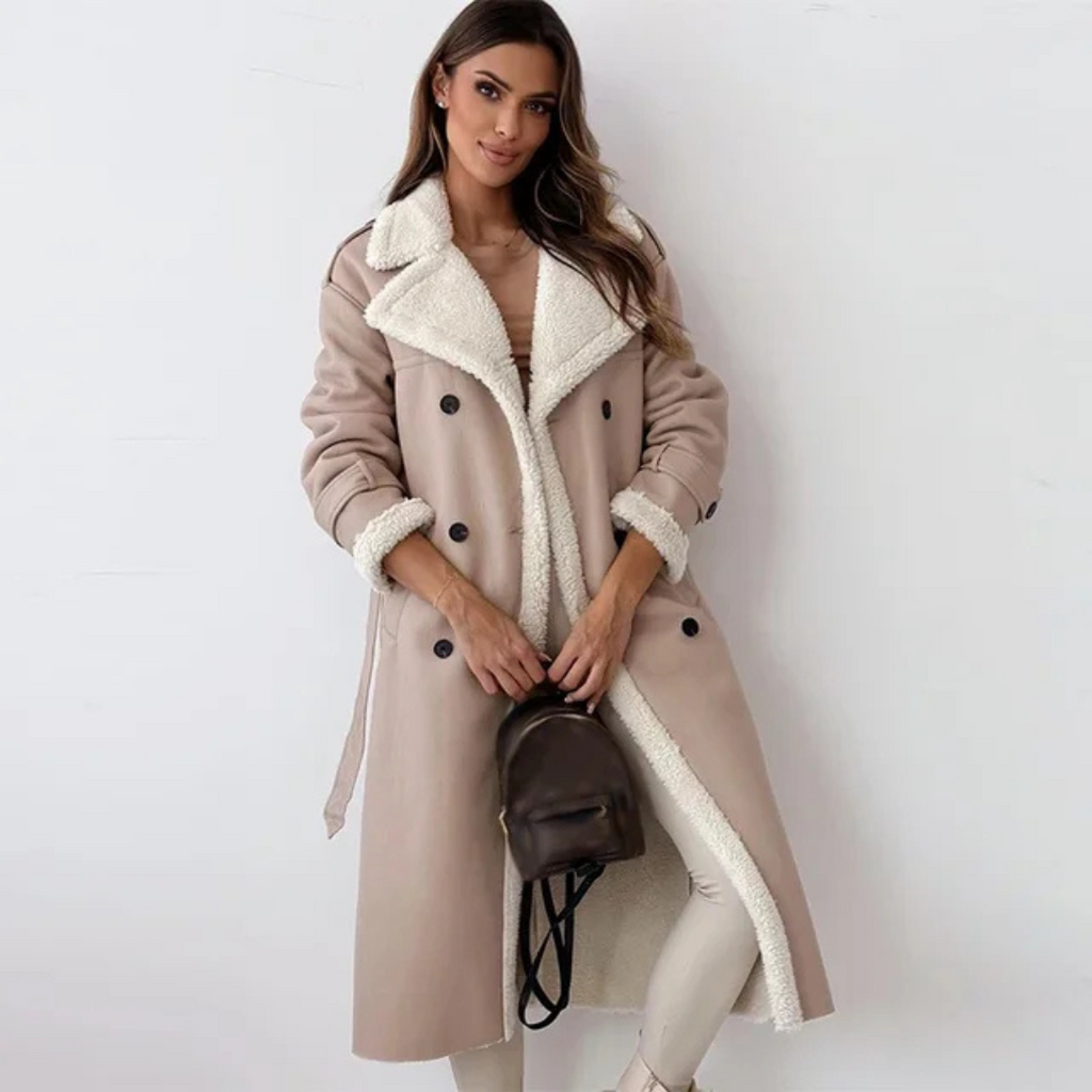 Emilia | Relaxed Long Shearling-Trim Winter Jacket