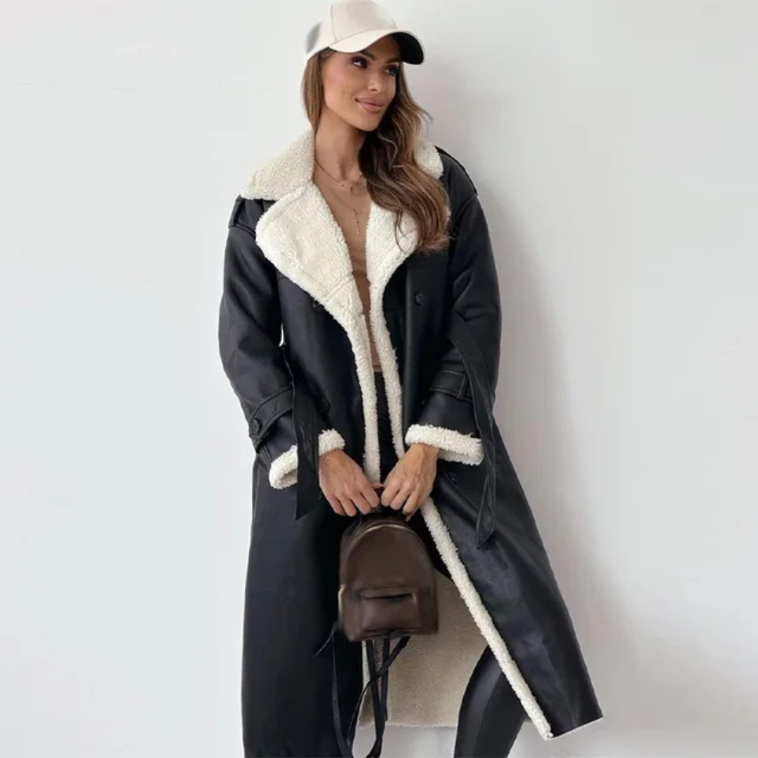 Emilia | Relaxed Long Shearling-Trim Winter Jacket