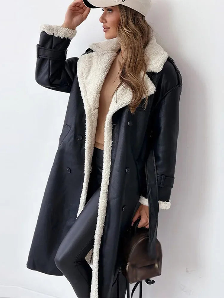 Emilia | Relaxed Long Shearling-Trim Winter Jacket