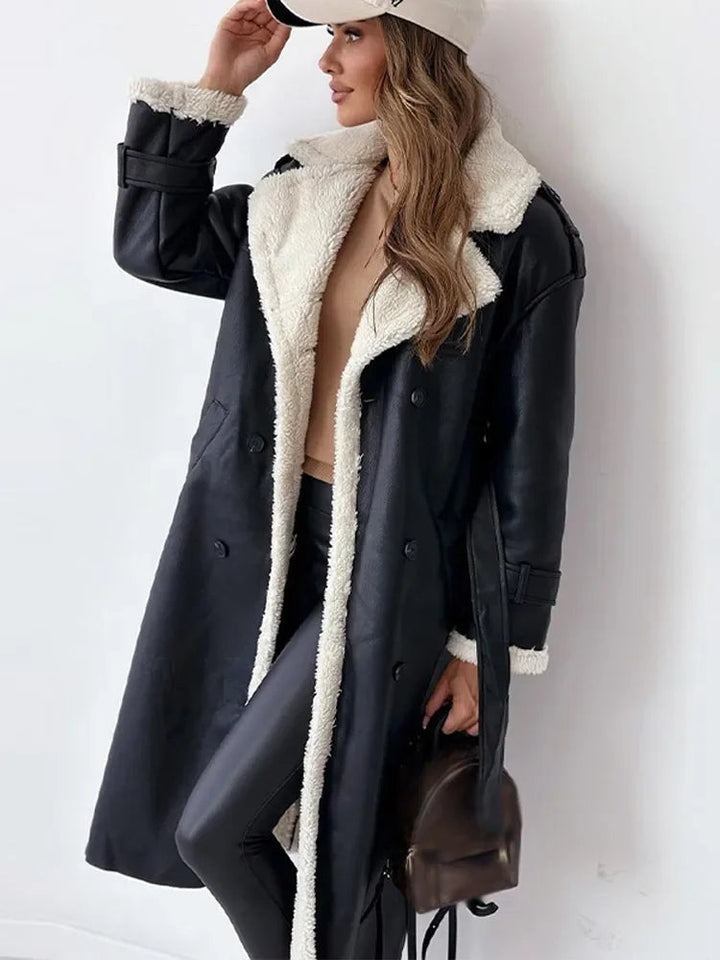 Emilia | Relaxed Long Shearling-Trim Winter Jacket