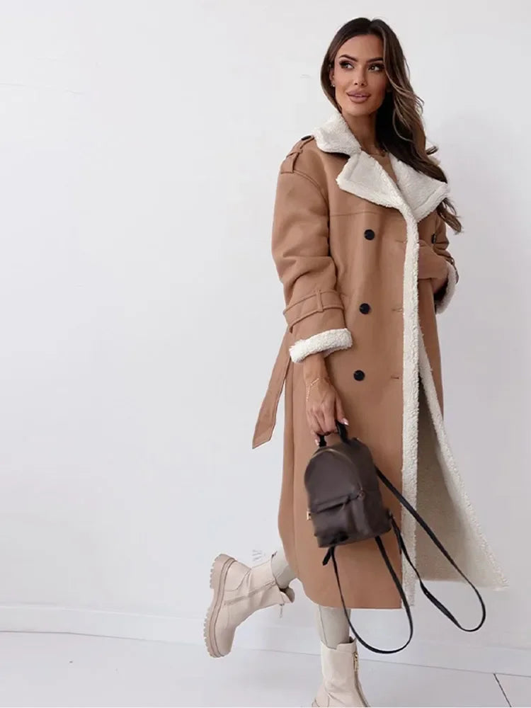 Emilia | Relaxed Long Shearling-Trim Winter Jacket