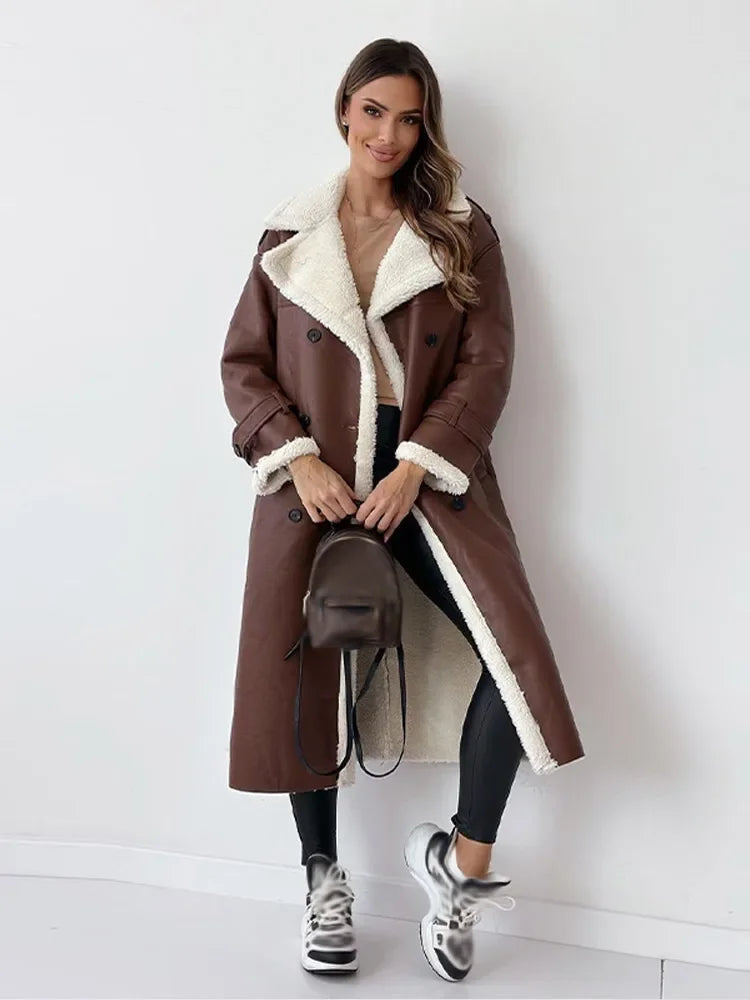 Emilia | Relaxed Long Shearling-Trim Winter Jacket