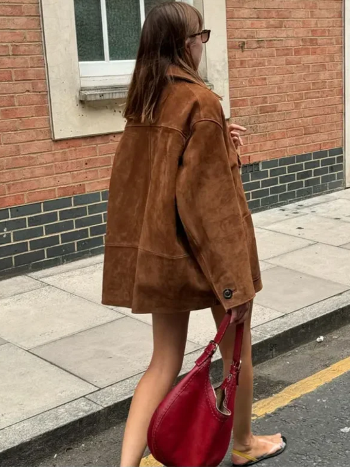 Emily | Refined Retro Button-Front Longline Leather Jacket