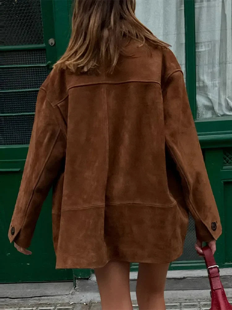 Emily | Refined Retro Button-Front Longline Leather Jacket