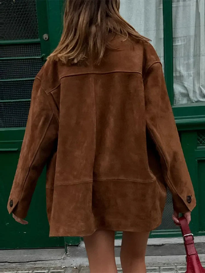 Emily | Refined Retro Button-Front Longline Leather Jacket