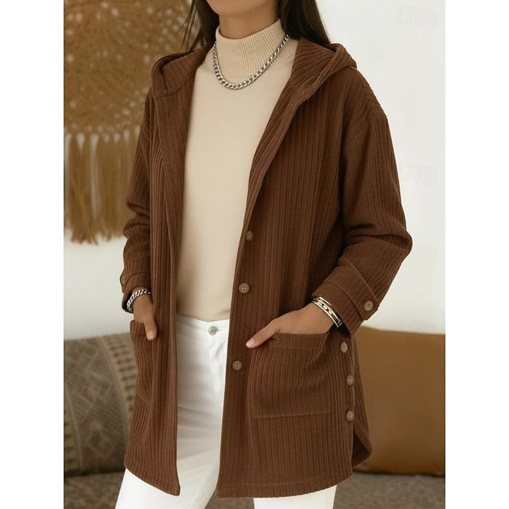 Emily | Relaxed Hooded Ribbed Longline Coat