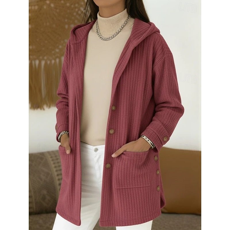 Emily | Relaxed Hooded Ribbed Longline Coat