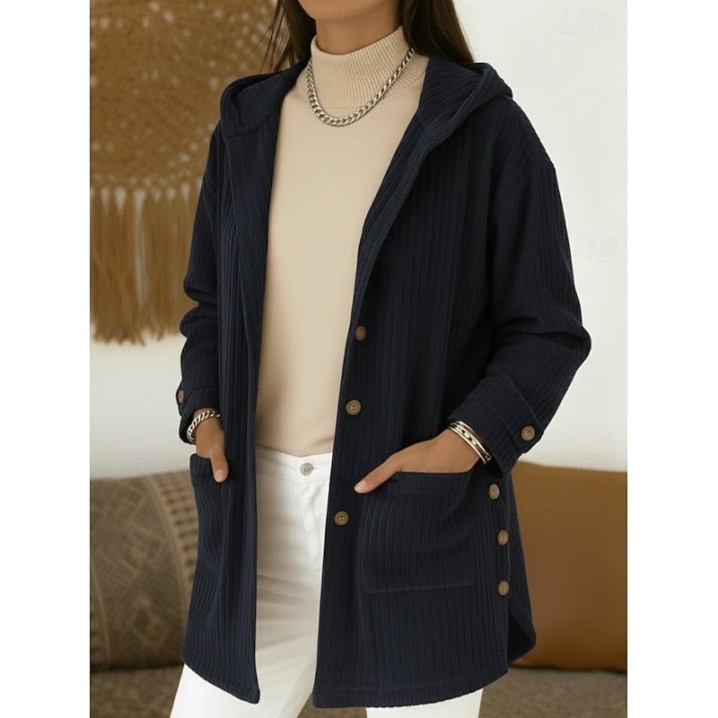 Emily | Relaxed Hooded Ribbed Longline Coat