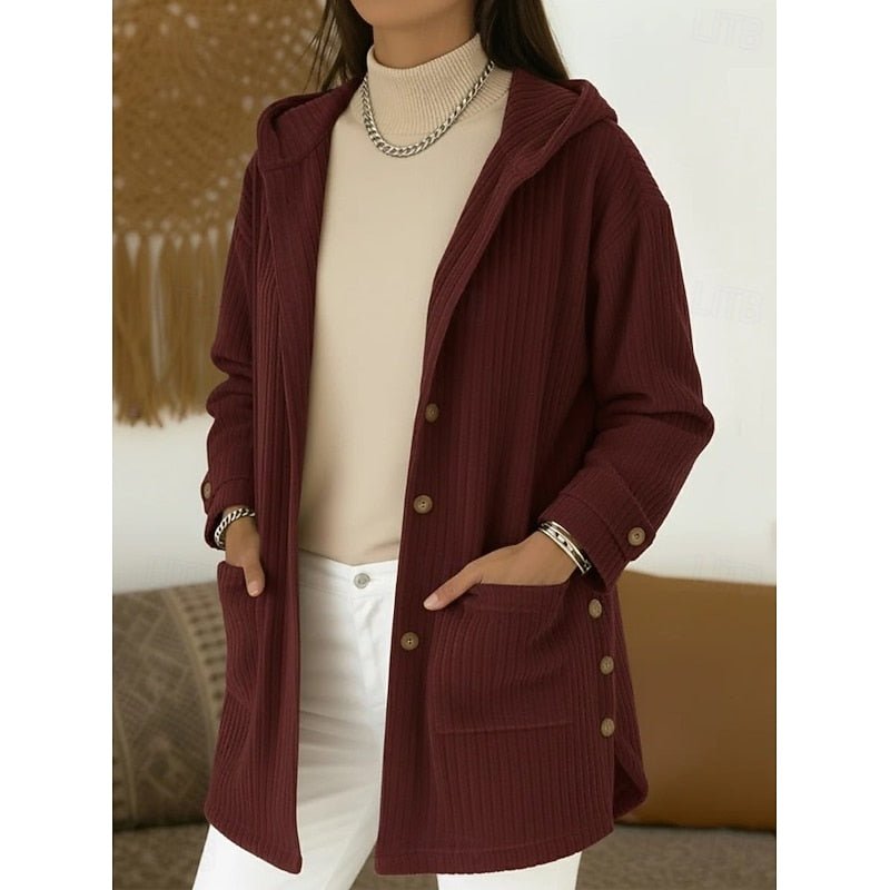 Emily | Relaxed Hooded Ribbed Longline Coat