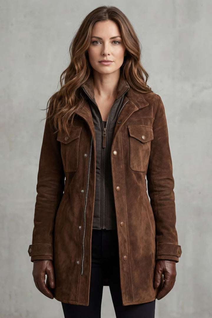 Emily | Timeless Tailored Longline Suede-Effect Coat
