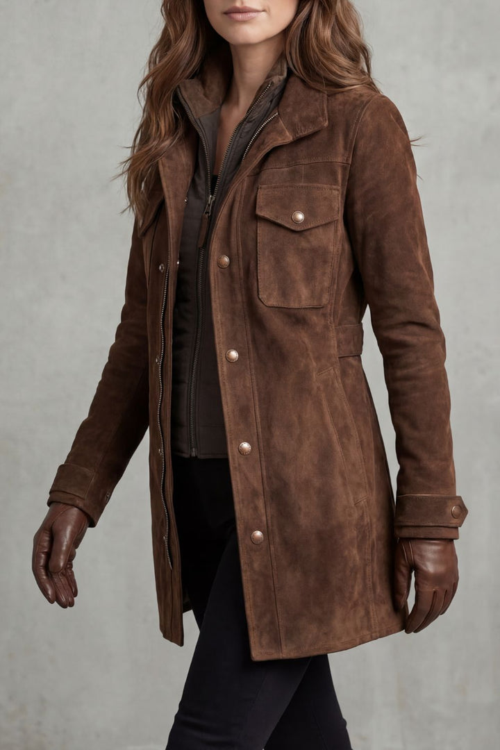 Emily | Timeless Tailored Longline Suede-Effect Coat