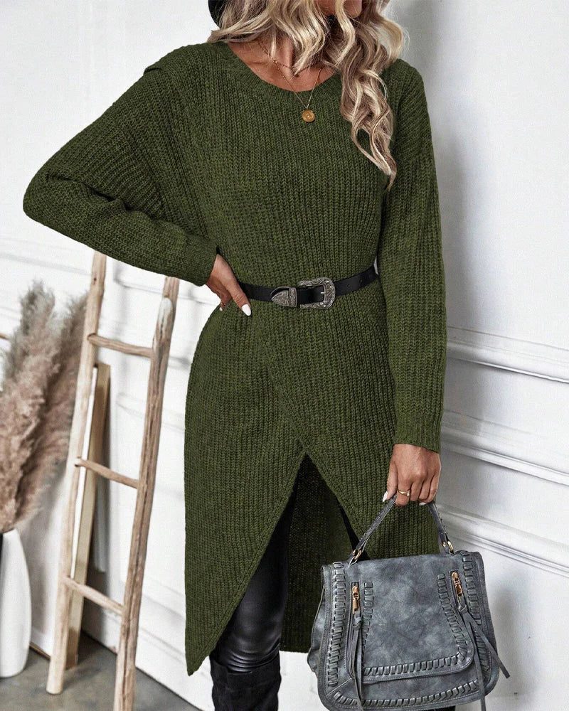 Emma | Effortless Wrap Front Ribbed Knit Winter Dress