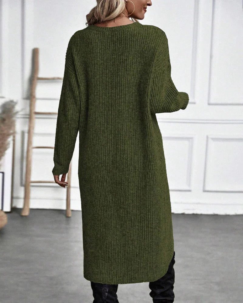 Emma | Effortless Wrap Front Ribbed Knit Winter Dress