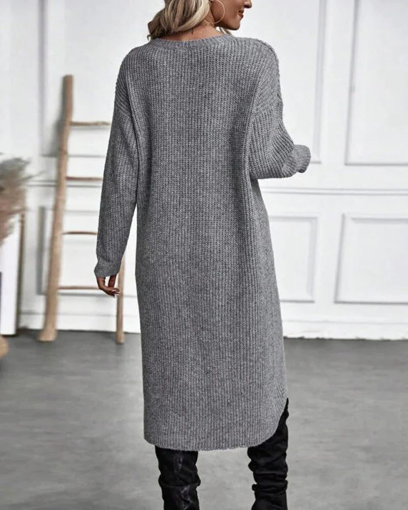 Emma | Effortless Wrap Front Ribbed Knit Winter Dress